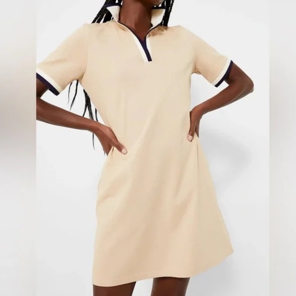 Tuckernuck Hutton Tan Short Sleeve Pocket Collar Polo Dress | Size Large - Picture 1 of 10